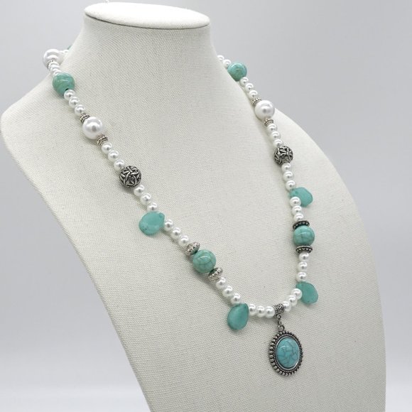 Necklace with Turquoise and Chalcedony Stone. Unique. Rare. - Picture 3 of 6